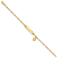 14k Cut-out Heart w/Dangling Heart Children's Figaro Link ID Bracelet-BID54-6