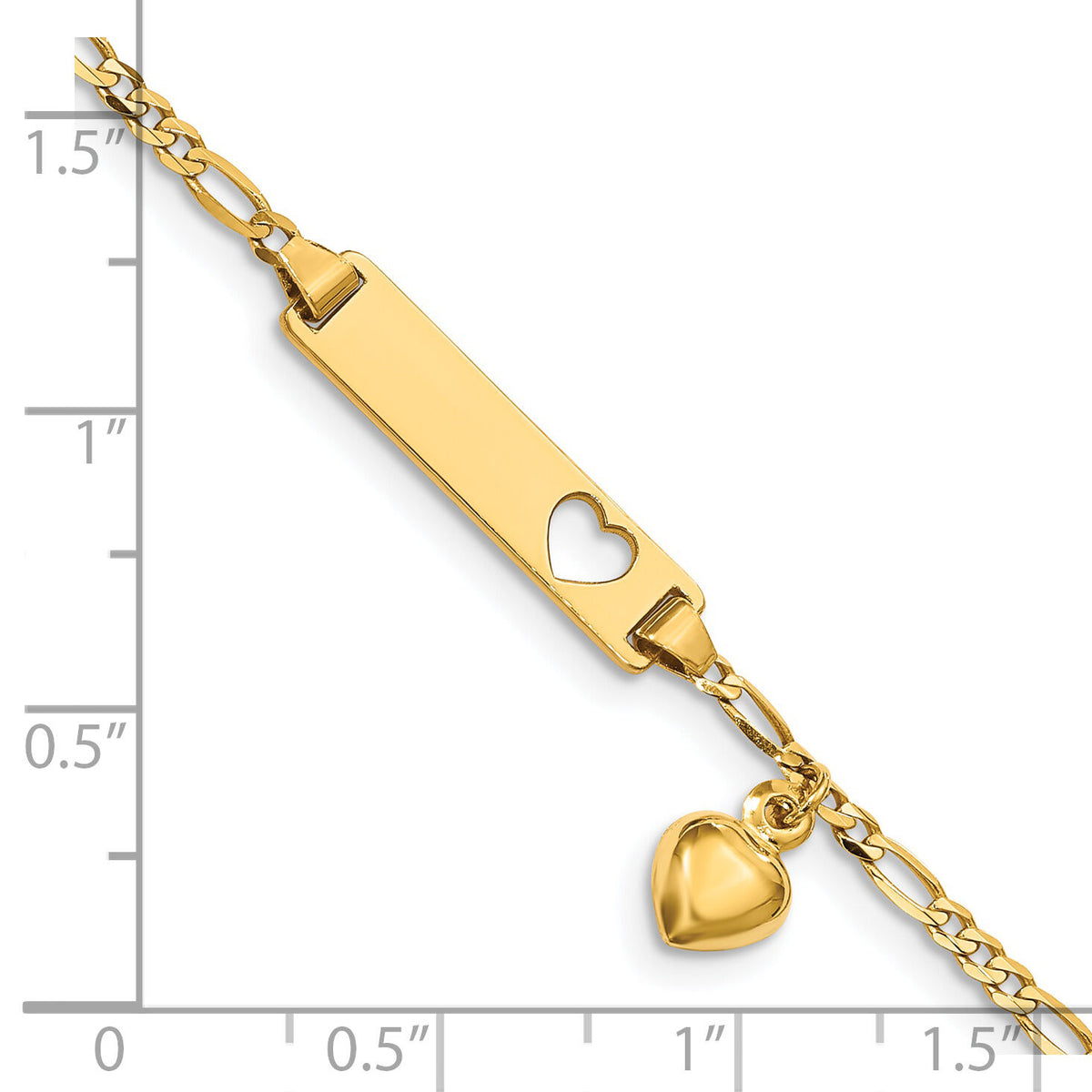14k Cut-out Heart w/Dangling Heart Children's Figaro Link ID Bracelet-BID54-6