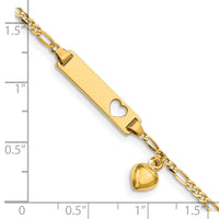 14k Cut-out Heart w/Dangling Heart Children's Figaro Link ID Bracelet-BID54-6