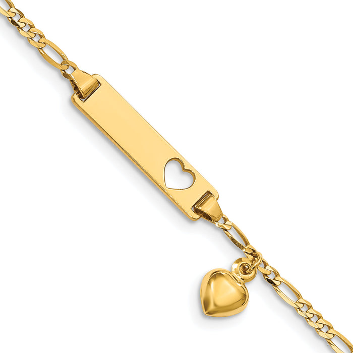 14k Cut-out Heart w/Dangling Heart Children's Figaro Link ID Bracelet-BID54-6