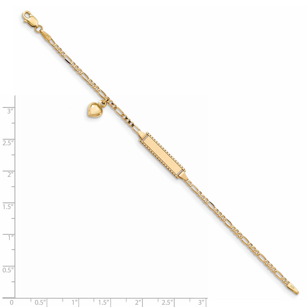 14k Dangling Heart Children's Figaro Link ID Bracelet-BID55-6