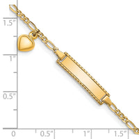 14k Dangling Heart Children's Figaro Link ID Bracelet-BID55-6