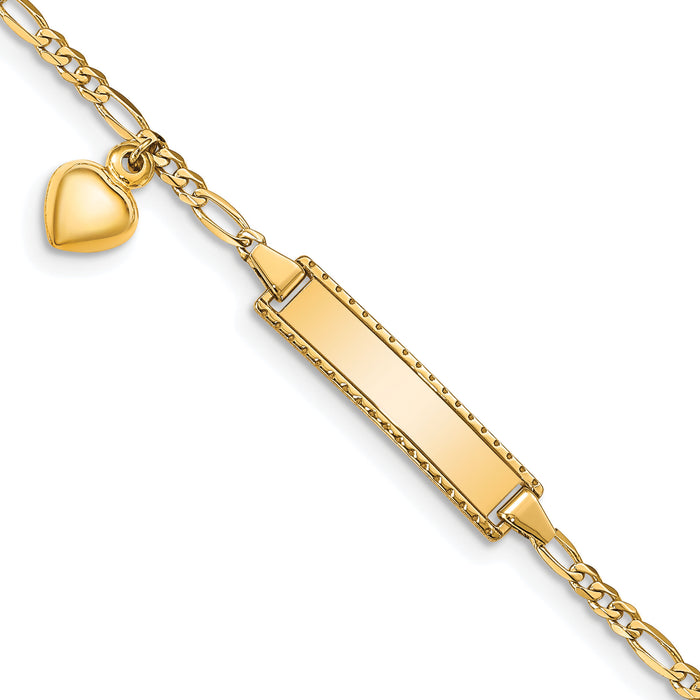 14k Dangling Heart Children's Figaro Link ID Bracelet-BID55-6