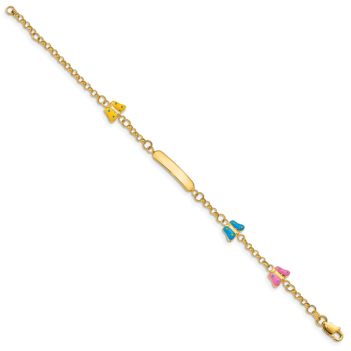 14k Children's Enameled Butterflies w/.5in ext. ID Bracelet-BID59-6