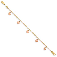 14K Yellow Gold with Rose Gold Hearts Child's Puffed Heart Charm Bracelet-BID83TT-6