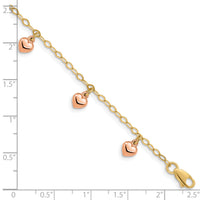 14K Yellow Gold with Rose Gold Hearts Child's Puffed Heart Charm Bracelet-BID83TT-6