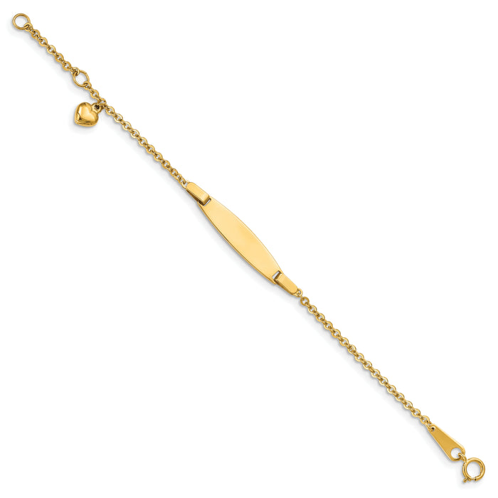 14k Polished w/ Dangling Heart w/.5in ext. Baby ID Bracelet-BID87-4.5