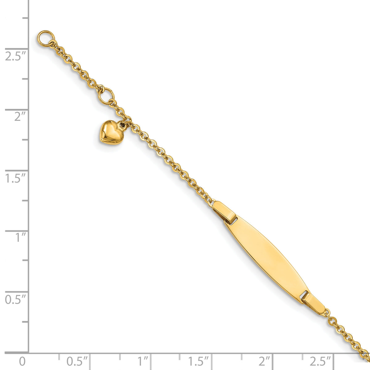 14k Polished w/ Dangling Heart w/.5in ext. Baby ID Bracelet-BID87-4.5