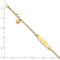 14k Polished w/ Dangling Heart w/.5in ext. Baby ID Bracelet-BID87-4.5