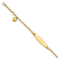 14k Polished w/ Dangling Heart w/.5in ext. Baby ID Bracelet-BID87-4.5