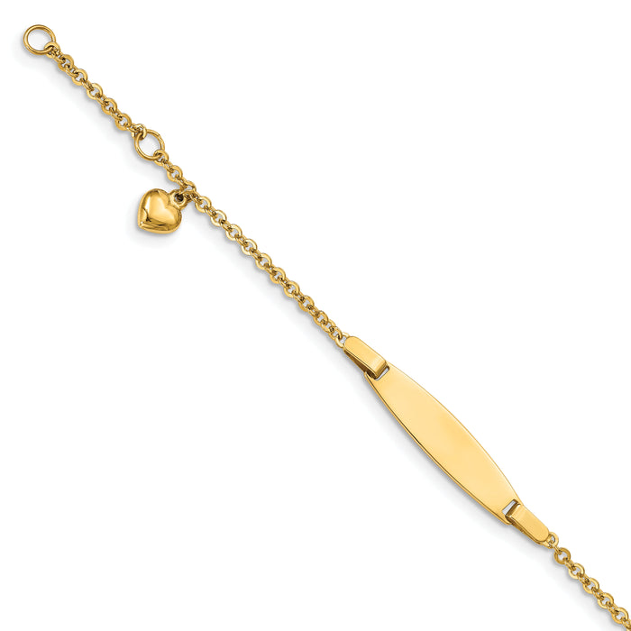 14k Polished w/ Dangling Heart w/.5in ext. Baby ID Bracelet-BID87-4.5