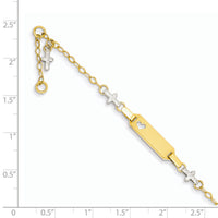 14k Two-tone Baby Polished and Textured Cross w/1in ext. ID Bracelet-BID88-4.5