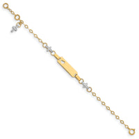 14k Two-tone Baby Polished and Textured Cross w/1in ext. ID Bracelet-BID88-4.5