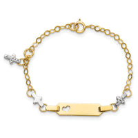 14k Two-tone Baby Polished and Textured Cross w/1in ext. ID Bracelet-BID88-4.5