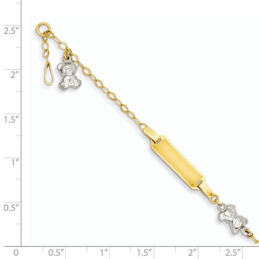 14k Two-tone Children's Polished Teddy Bearw/.5in ext. ID Bracelet-BID89-5.5