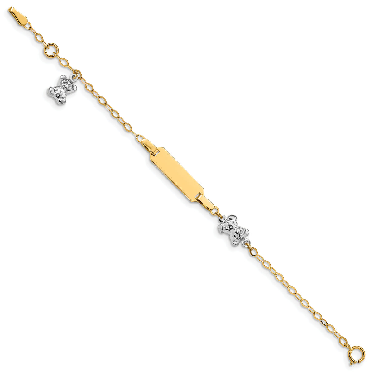 14k Two-tone Children's Polished Teddy Bearw/.5in ext. ID Bracelet-BID89-5.5