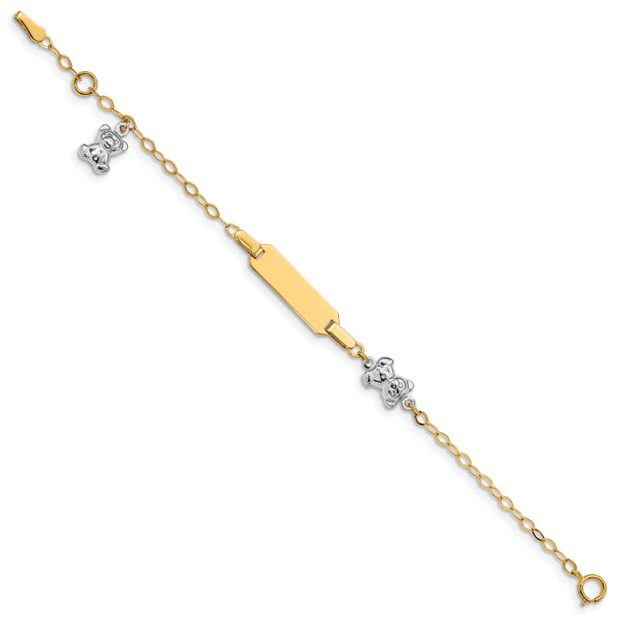 14k Two-tone Children's Polished Teddy Bearw/.5in ext. ID Bracelet-BID89-5.5
