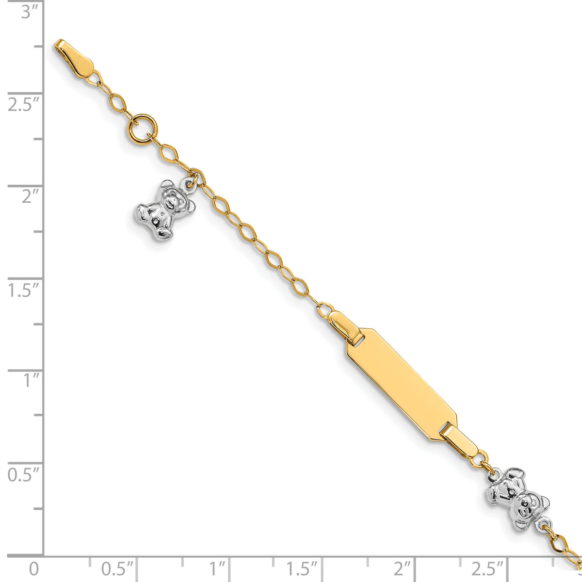 14k Two-tone Children's Polished Teddy Bearw/.5in ext. ID Bracelet-BID89-5.5