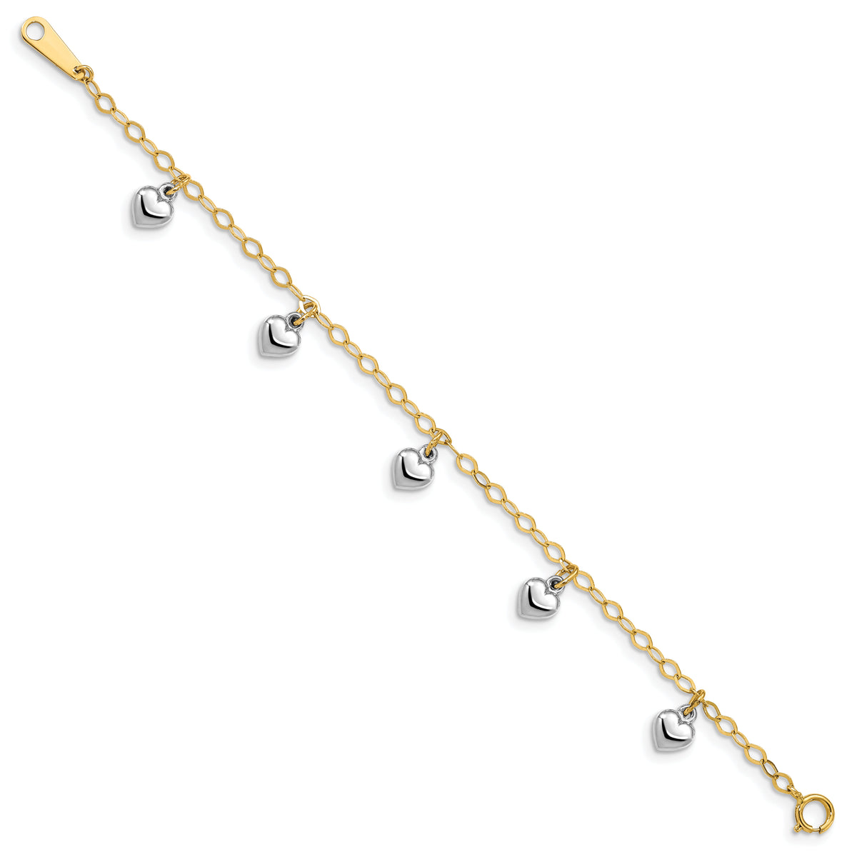 14k Two-tone Polished Dangle Heart Baby Bracelet-BID90-5.5