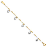 14k Two-tone Polished Dangle Heart Baby Bracelet-BID90-5.5
