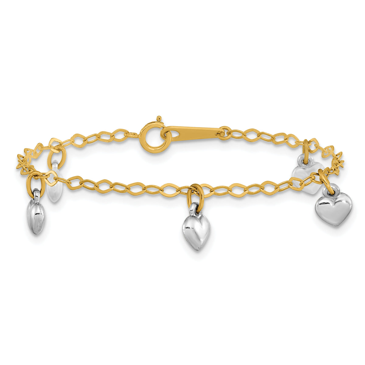 14k Two-tone Polished Dangle Heart Baby Bracelet-BID90-5.5