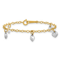 14k Two-tone Polished Dangle Heart Baby Bracelet-BID90-5.5