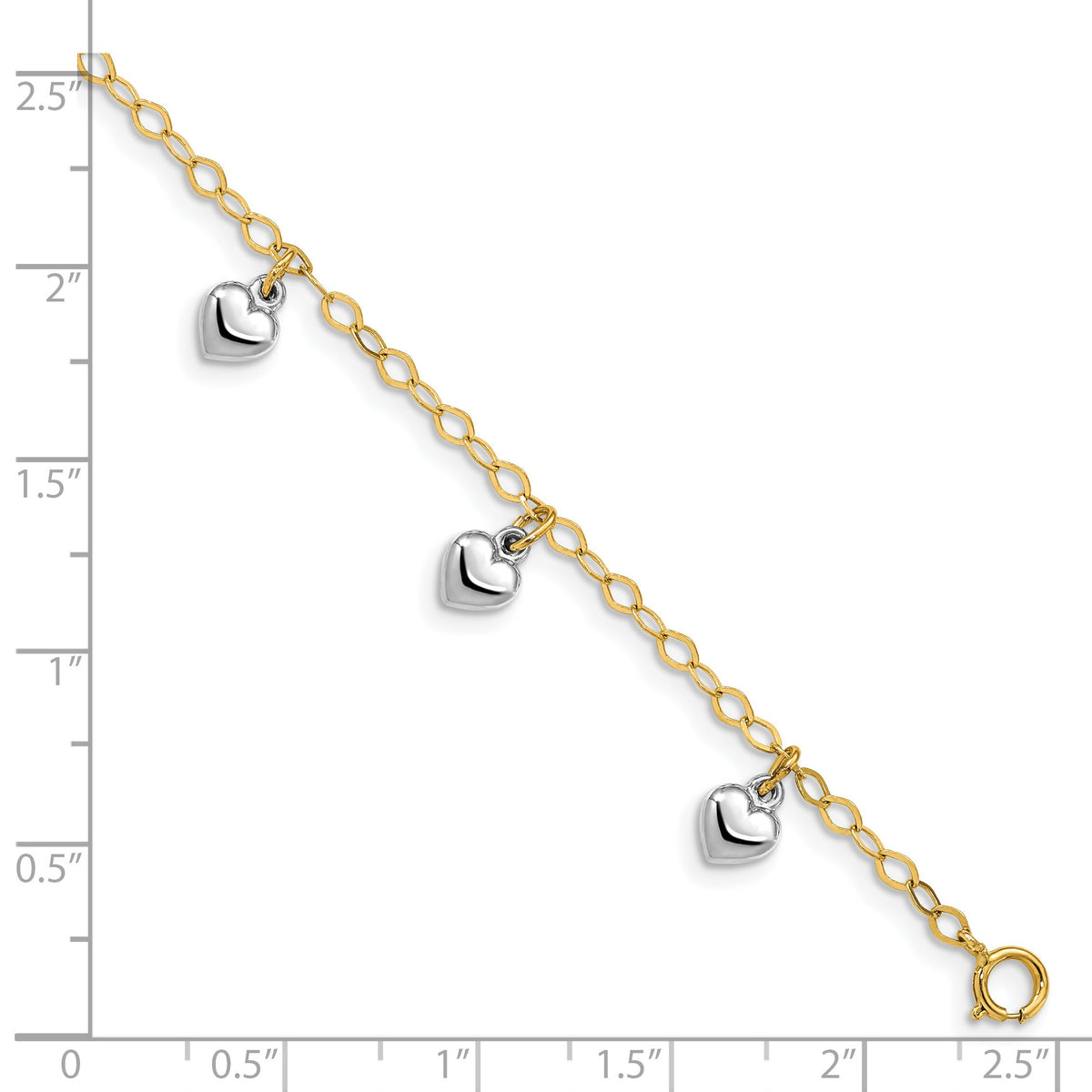 14k Two-tone Polished Dangle Heart Baby Bracelet-BID90-5.5