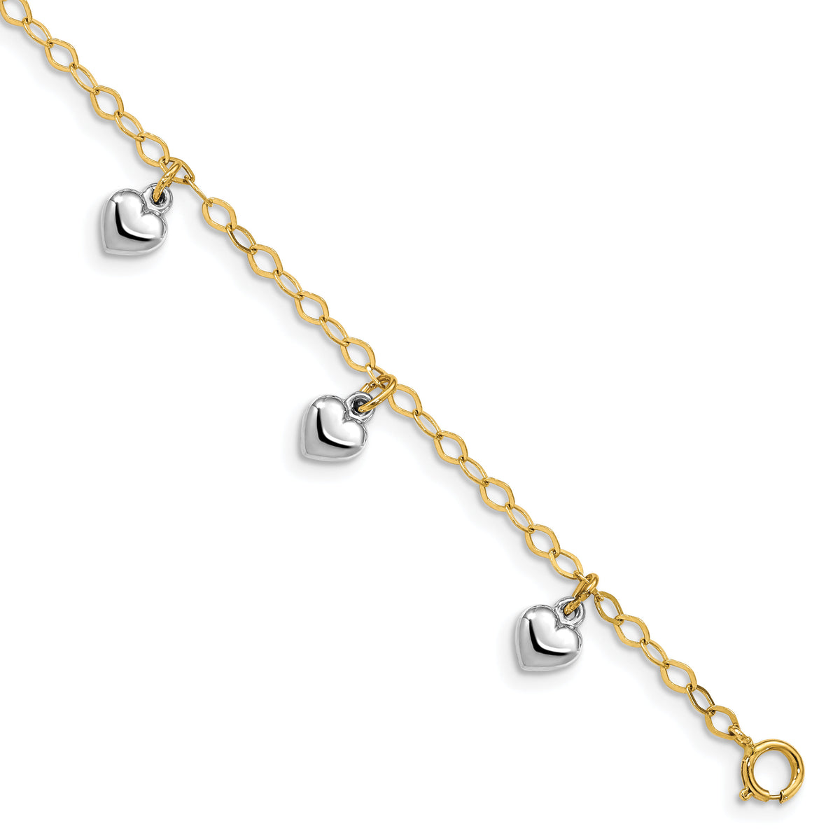 14k Two-tone Polished Dangle Heart Baby Bracelet-BID90-5.5
