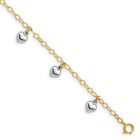 14k Two-tone Polished Dangle Heart Baby Bracelet-BID90-5.5