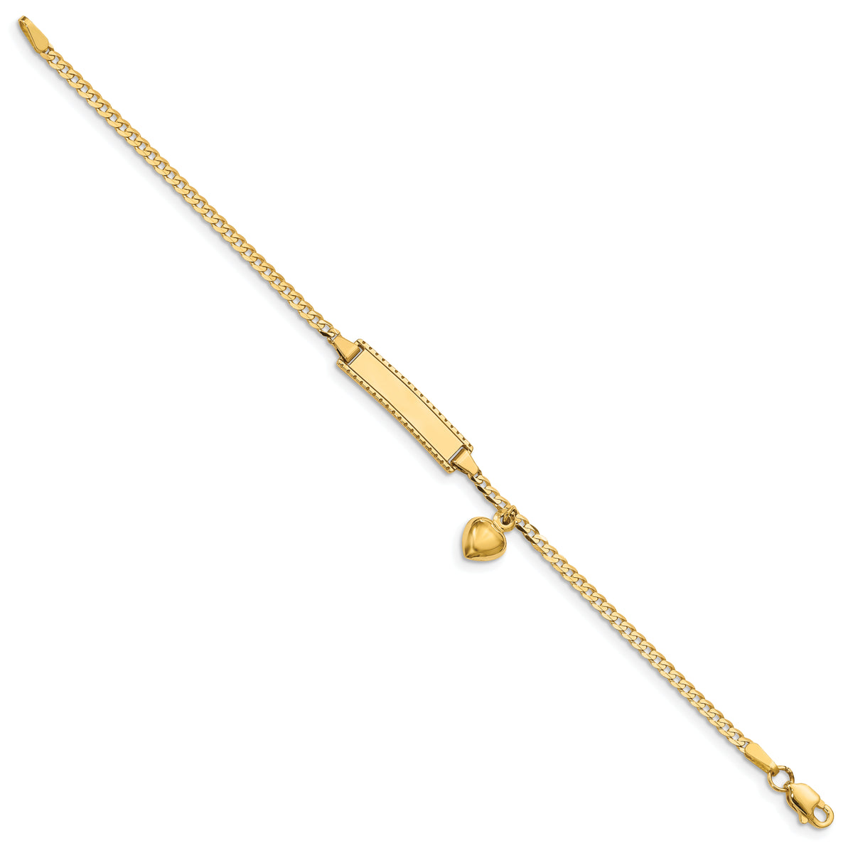 14k Children's Heart Dangle Curb Link ID Bracelet-BID95-6