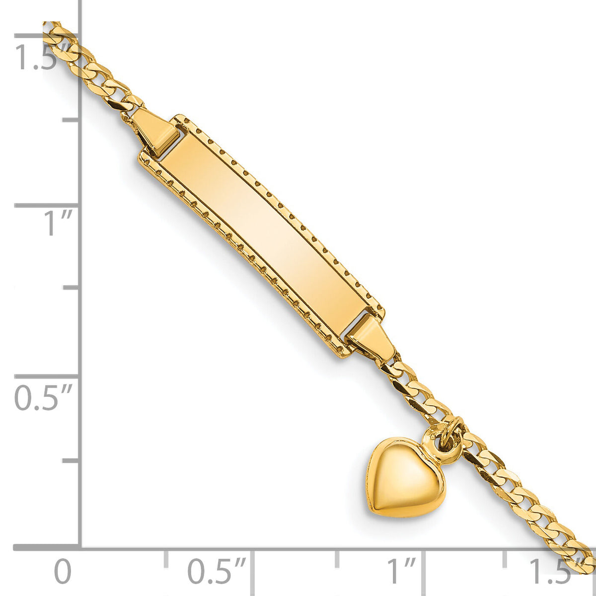 14k Children's Heart Dangle Curb Link ID Bracelet-BID95-6