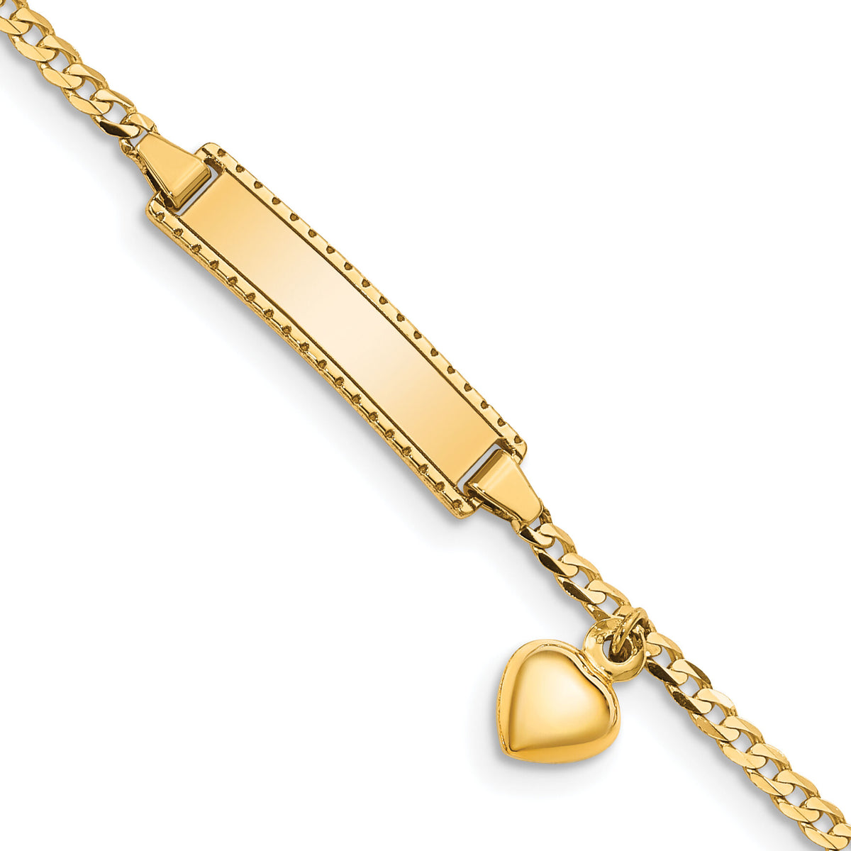 14k Children's Heart Dangle Curb Link ID Bracelet-BID95-6
