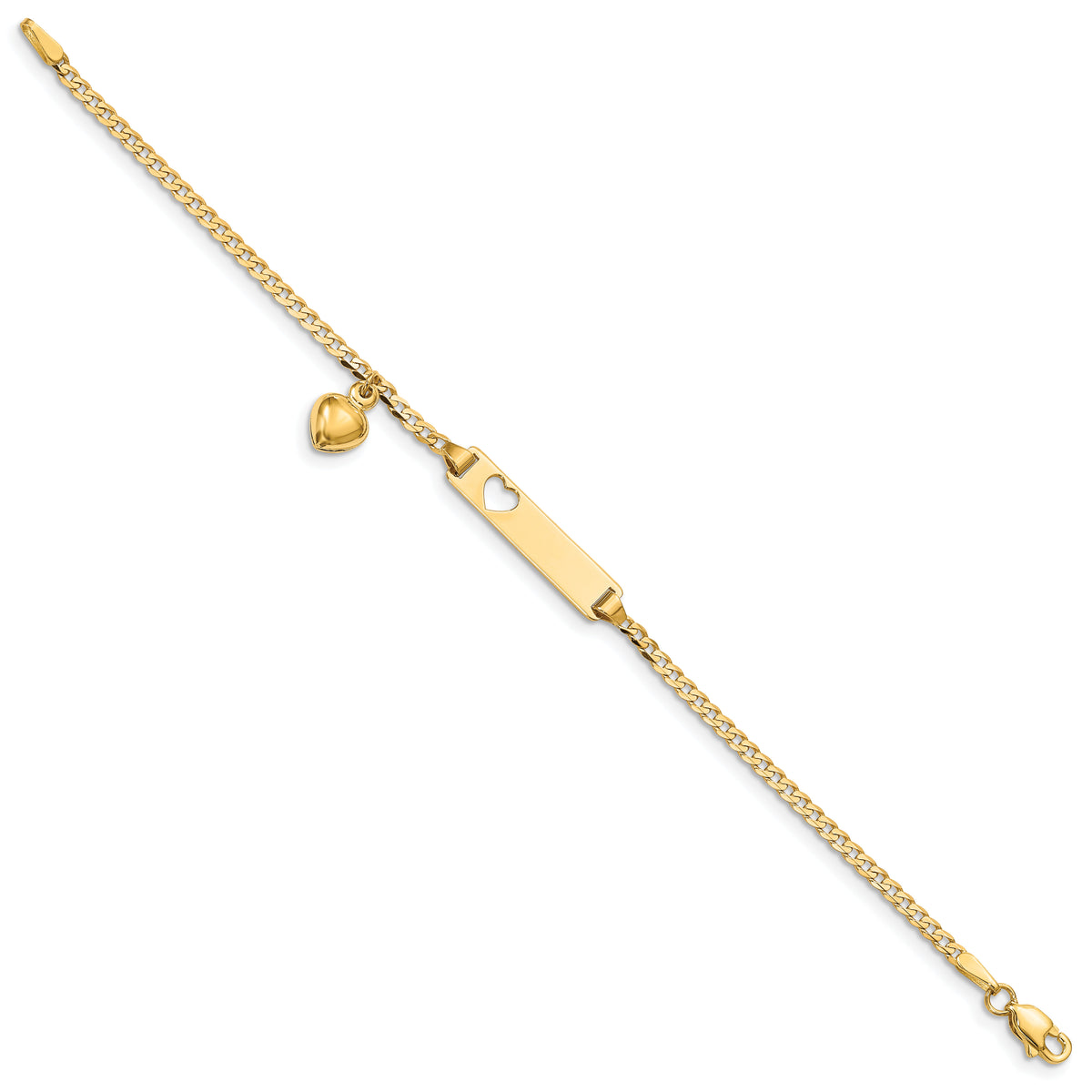 14K Cut-out Heart w/Dangling Heart Children's Curb Link ID Bracelet-BID96-5.5