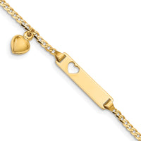 14K Cut-out Heart w/Dangling Heart Children's Curb Link ID Bracelet-BID96-5.5