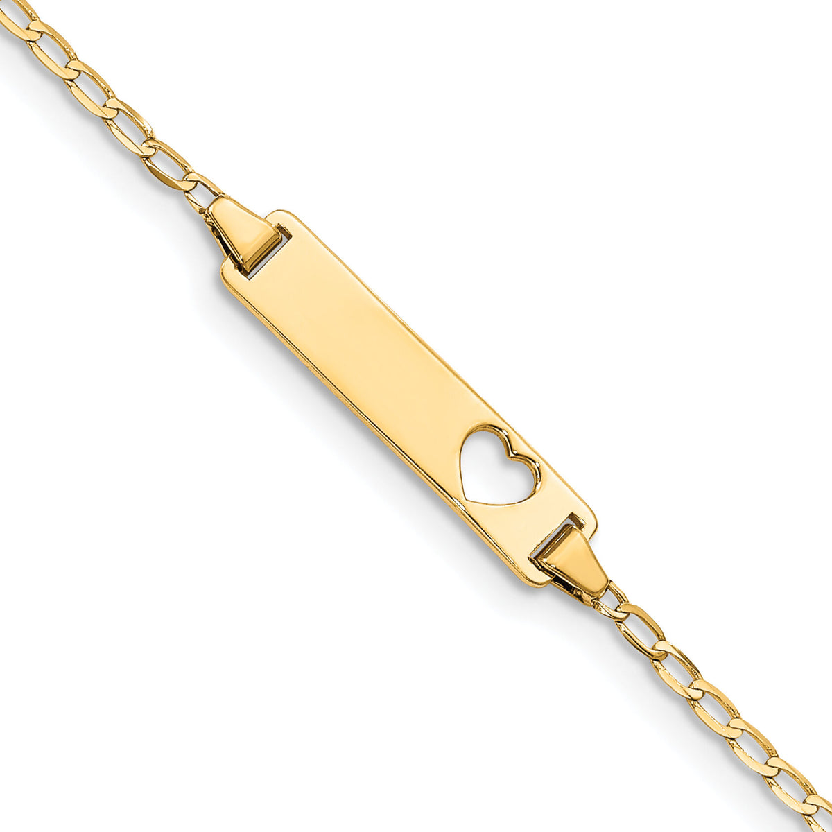 14k Cut-out Heart Flat Curb Link ID Bracelet-BID97-6