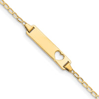 14k Cut-out Heart Flat Curb Link ID Bracelet-BID97-6