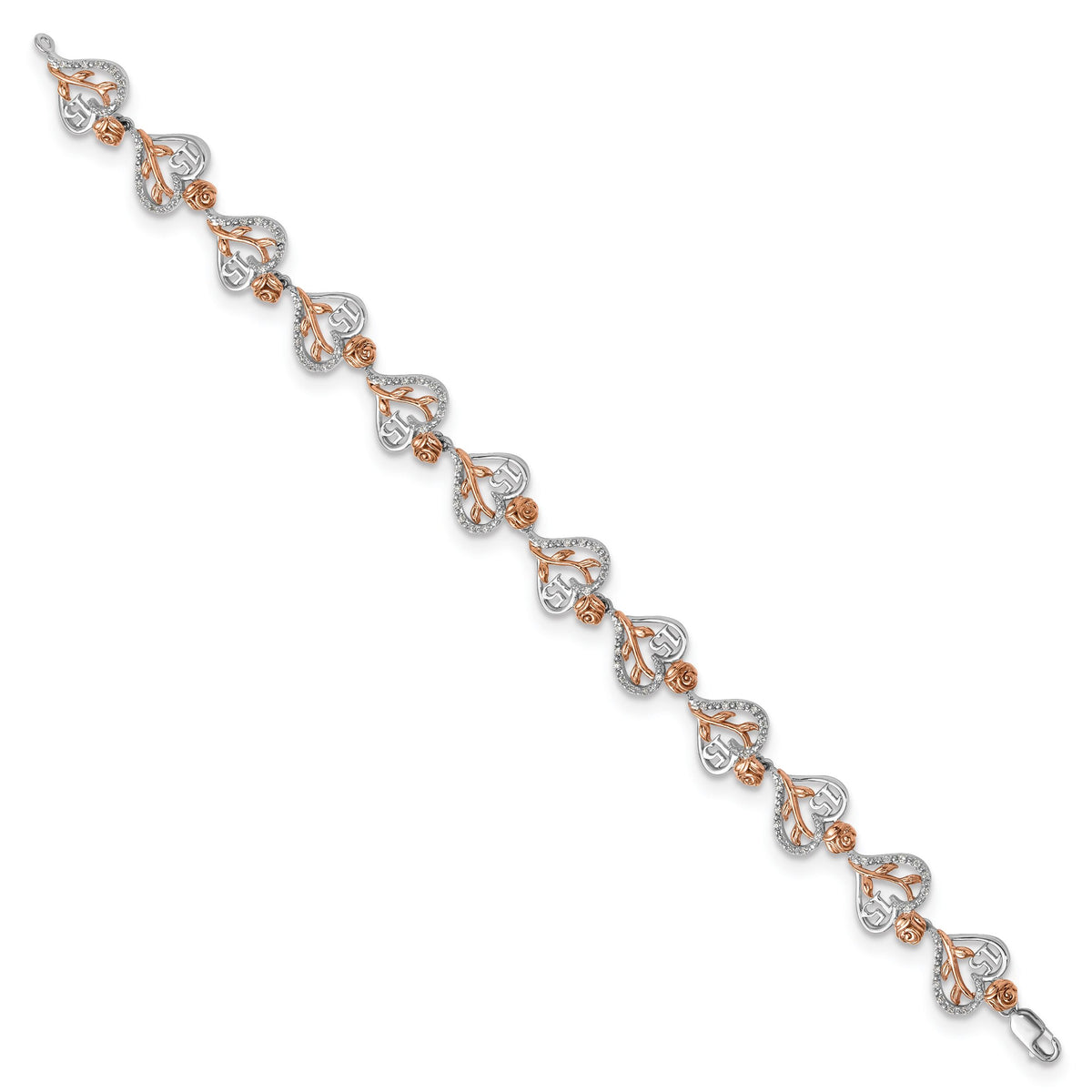 14K White and Rose Gold Diamond Quinceanera Heart Bracelet-BM10165-034-WRAA