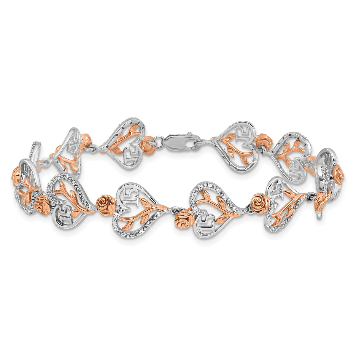 14K White and Rose Gold Diamond Quinceanera Heart Bracelet-BM10165-034-WRAA