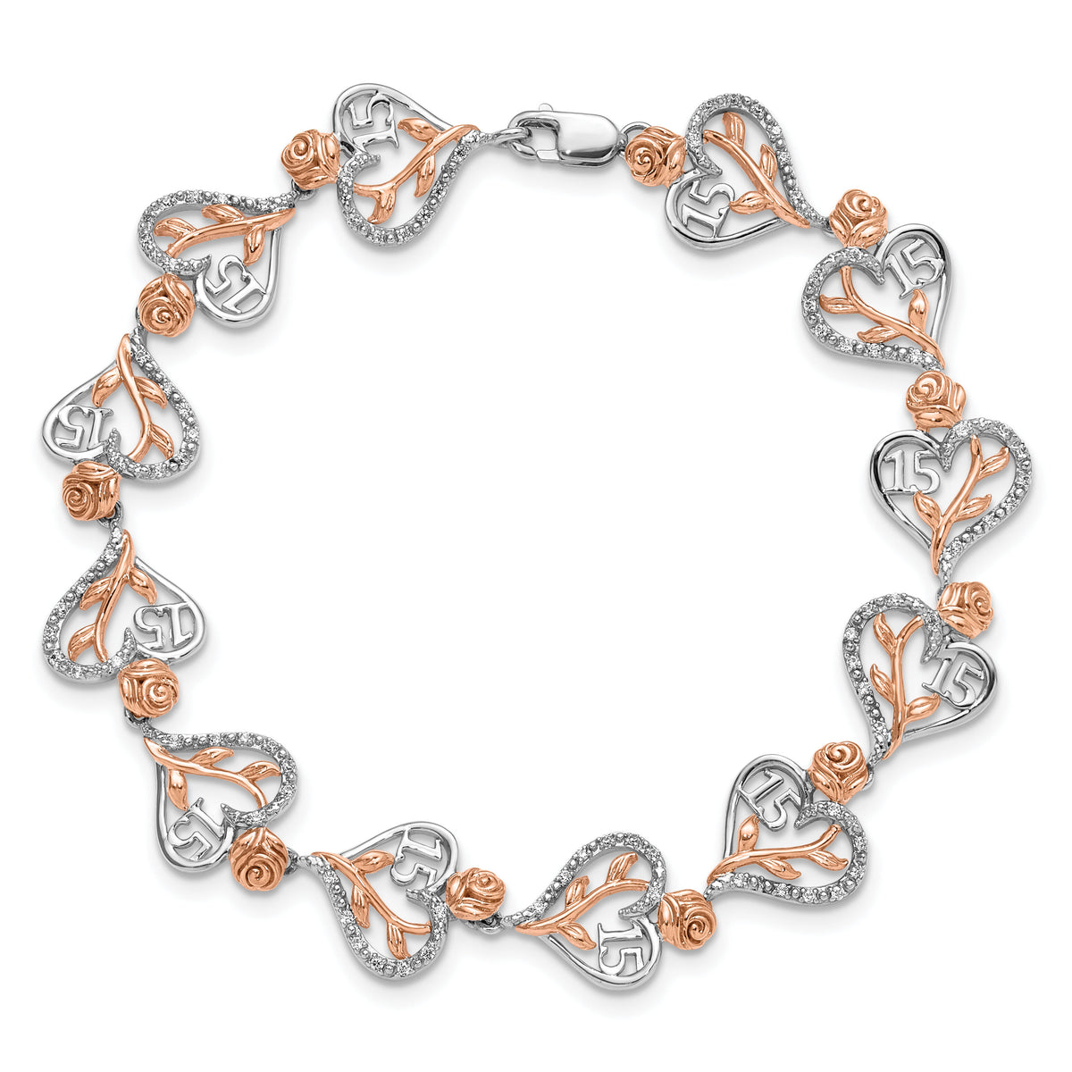 14K White and Rose Gold Diamond Quinceanera Heart Bracelet-BM10165-034-WRAA