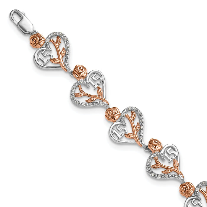 14K White and Rose Gold Diamond Quinceanera Heart Bracelet-BM10165-034-WRAA
