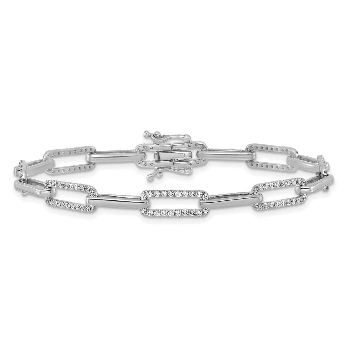 14K White Gold Polished Diamond Paperclip Link Bracelet-BM10272-140-WAA