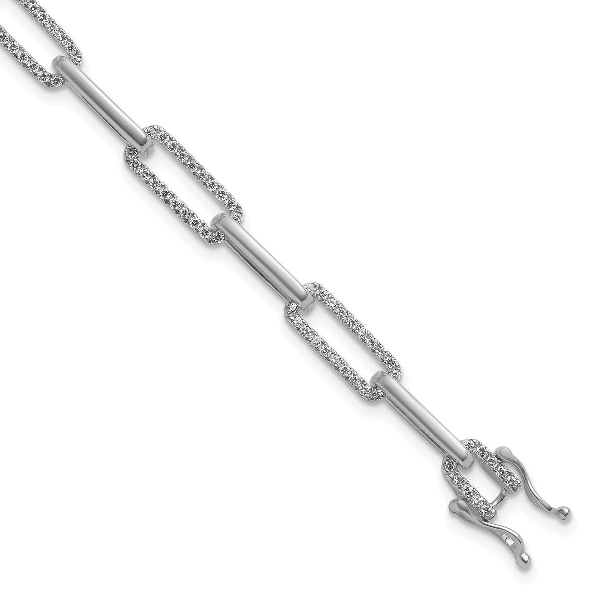 14K White Gold Polished Diamond Paperclip Link Bracelet-BM10272-140-WAA