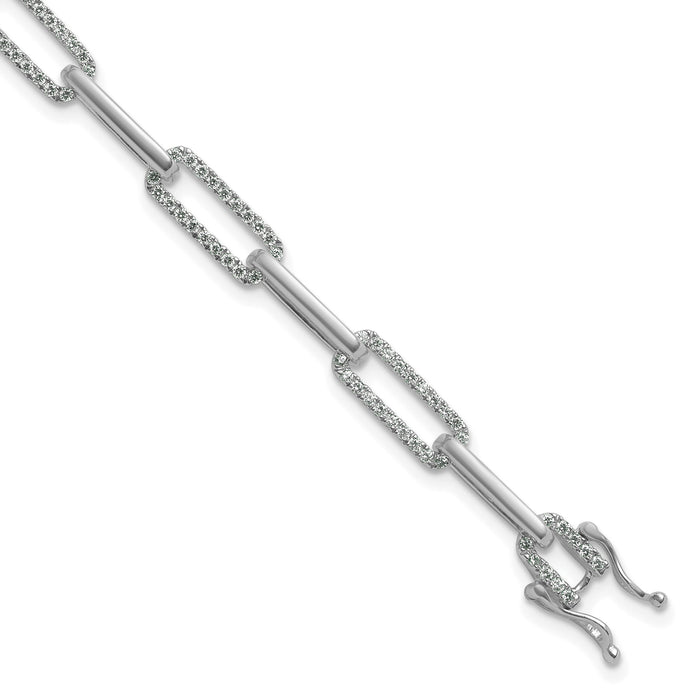 14K White Gold Polished Diamond Paperclip Link Bracelet-BM10272-140-WAA
