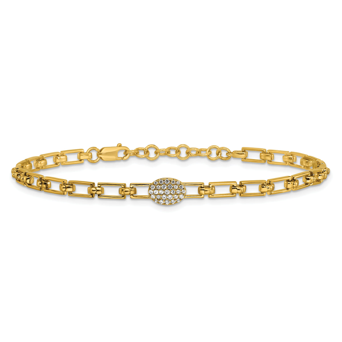 14K Polished Diamond Oval Cluster Fancy Link with 1in ext. Bracelet-BM10276-014-YAA