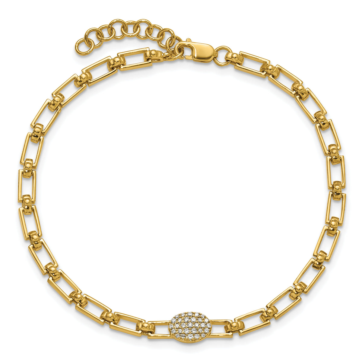 14K Polished Diamond Oval Cluster Fancy Link with 1in ext. Bracelet-BM10276-014-YAA