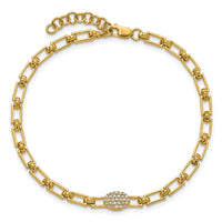 14K Polished Diamond Oval Cluster Fancy Link with 1in ext. Bracelet-BM10276-014-YAA