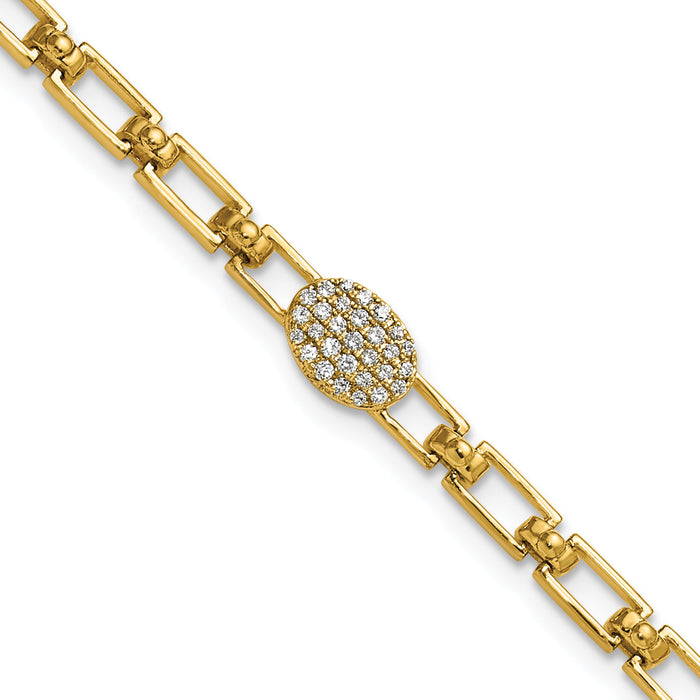 14K Polished Diamond Oval Cluster Fancy Link with 1in ext. Bracelet-BM10276-014-YAA