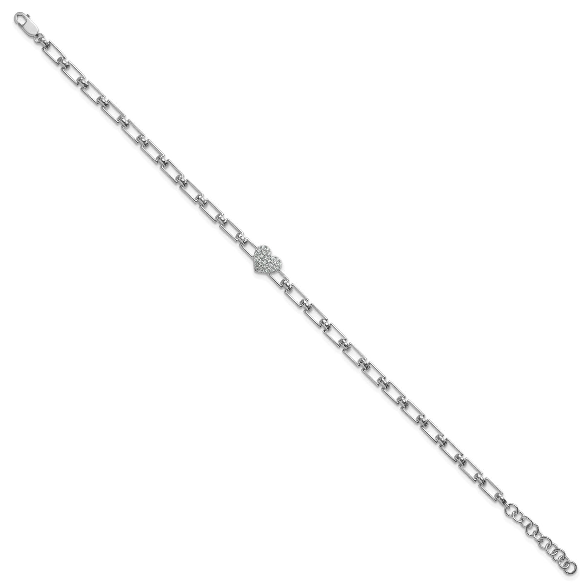 14K White Gold Polished Diamond Heart Cluster Fancy Link with 1in ext. Brac-BM10278-016-WAA
