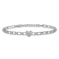 14K White Gold Polished Diamond Heart Cluster Fancy Link with 1in ext. Brac-BM10278-016-WAA