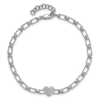 14K White Gold Polished Diamond Heart Cluster Fancy Link with 1in ext. Brac-BM10278-016-WAA
